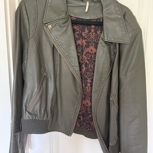 Free People Olive Leather Jacket